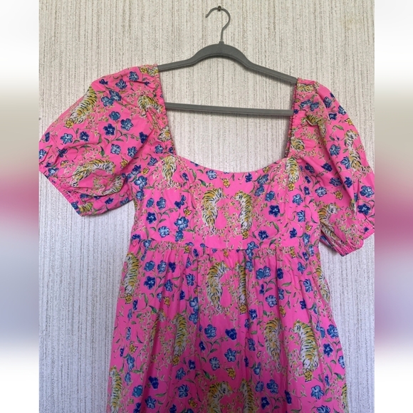 Lilly Pulitzer 10 Kay Babydoll Dress Prosecco Pink Tigress Garden Puffy Sleeves - Picture 5 of 12